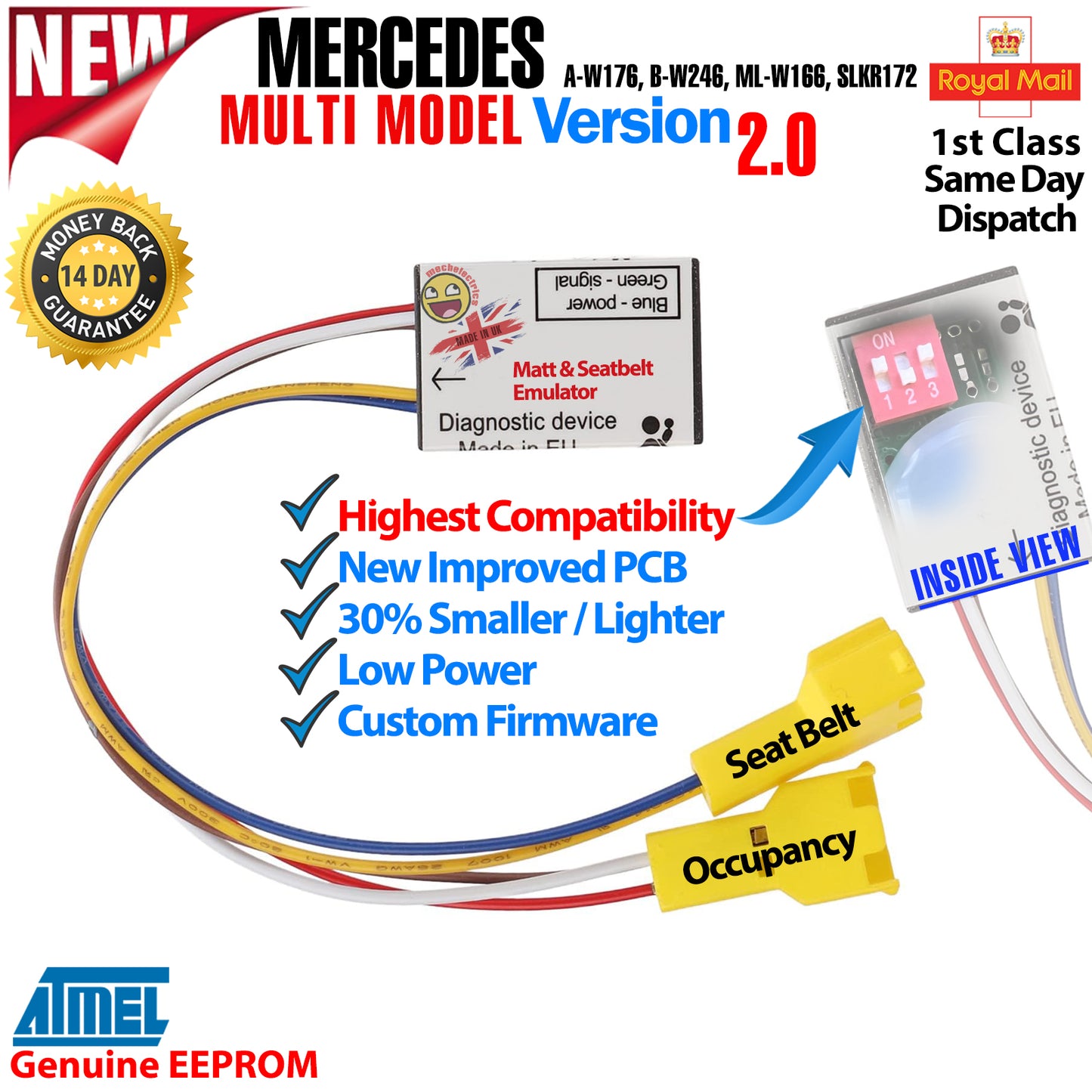 MERCEDES A-W176 B-W246 ML-W166 SLK-R172 Passenger Seat Mat Occupancy Sensor Bypass Emulator